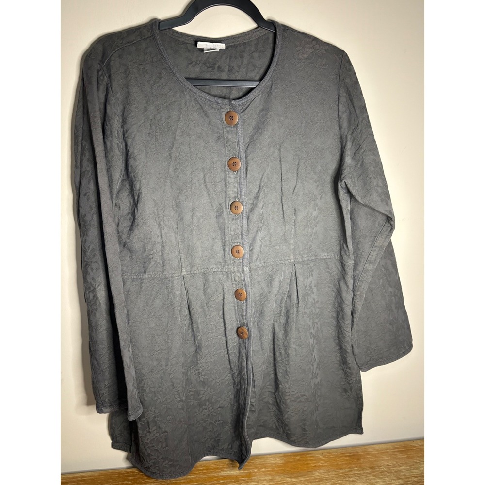 Eucalyptus Tunic‎ Top Small Gray Floral Hand Crafted Guatemala Button Front Boho
